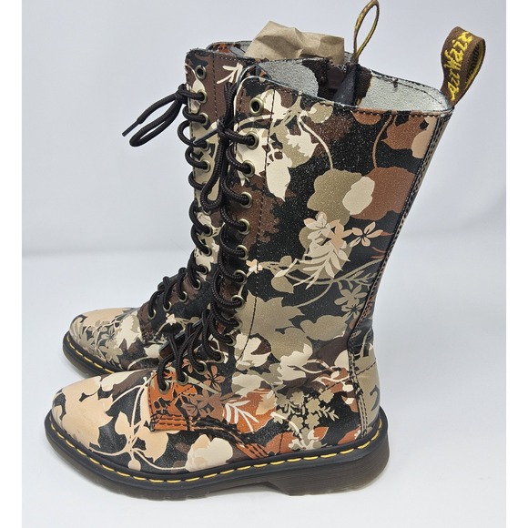 Dr. Martens Shoes - Dr. Martens Boots Womans Sz US 6 / UK 4 NEW Cerys 14 Eye Floral Brown Mid Calf.